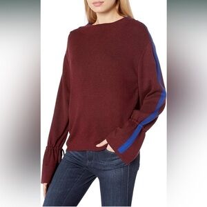 Splendid Dark Red Maroon Blue Stripe Cowl Neck Sweater Size XS NWT Cashmere